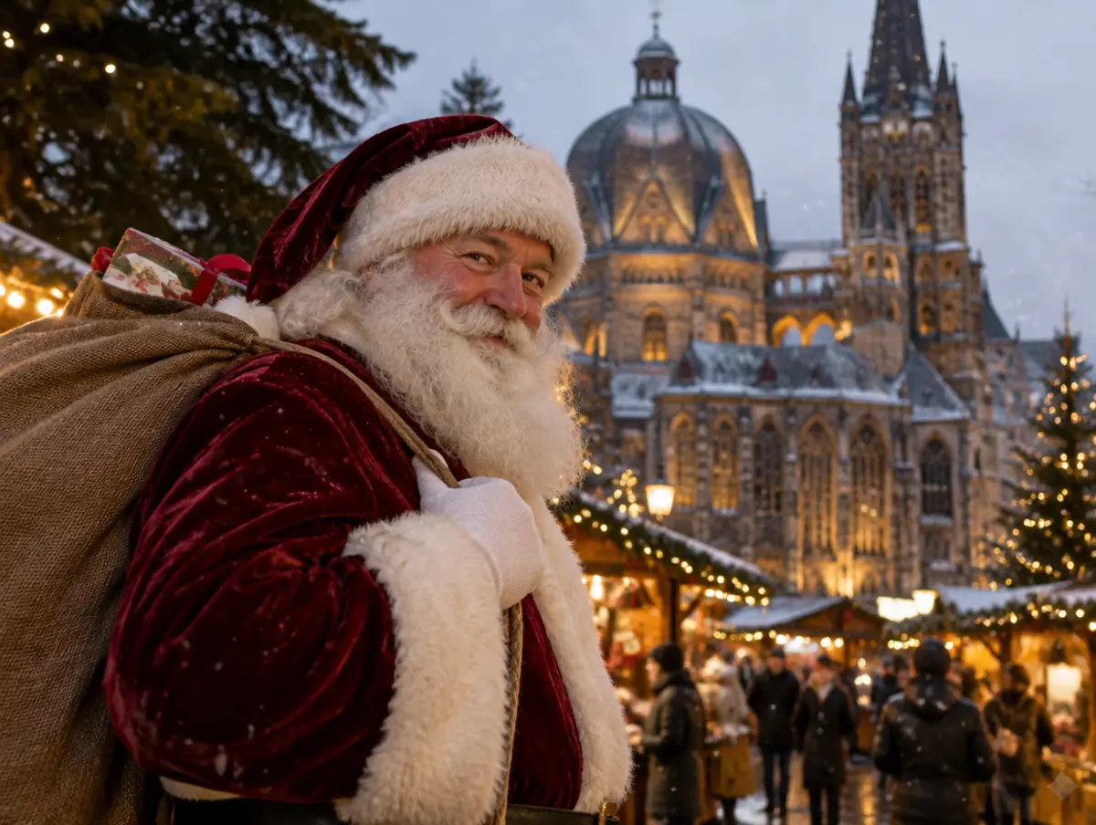 Weihnachtsmann vor dem Aachener Dom in Aachen
