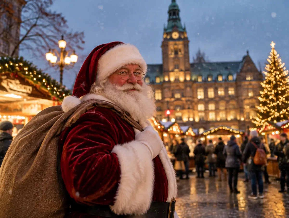 Weihnachtsmann vor dem Weihnachtsmarkt in der Innenstadt in Bochum