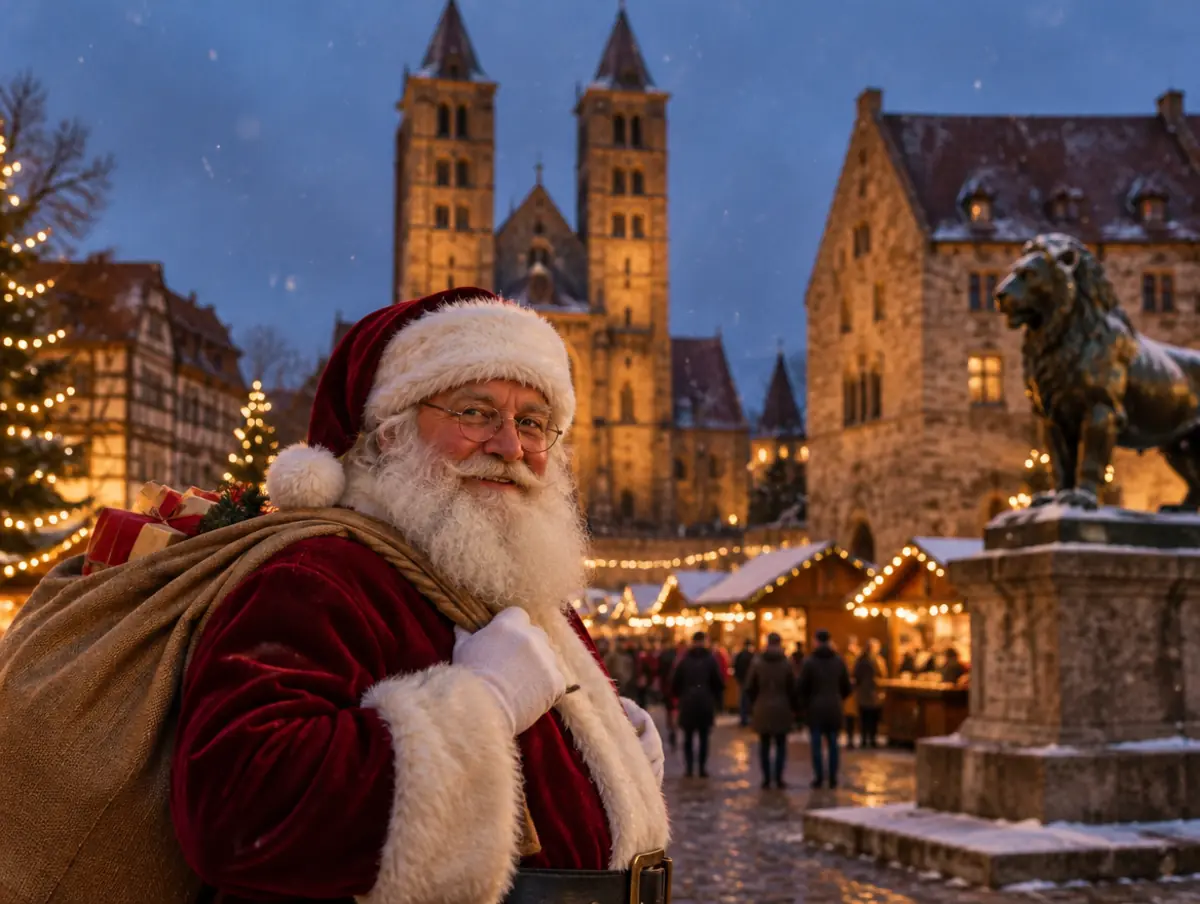 Weihnachtsmann vor dem Burgplatz in Braunschweig