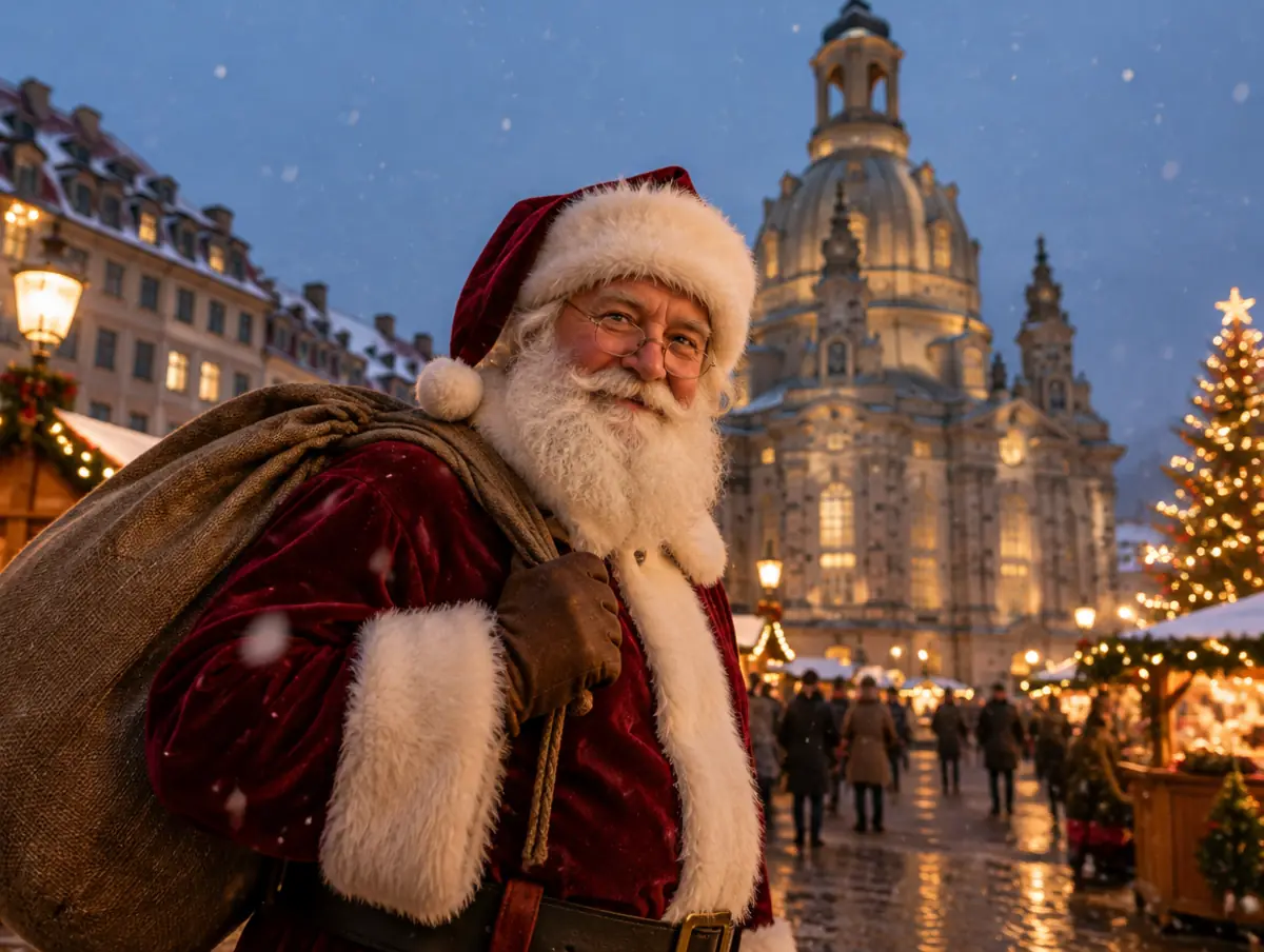 Weihnachtsmann vor der Frauenkirche in Dresden