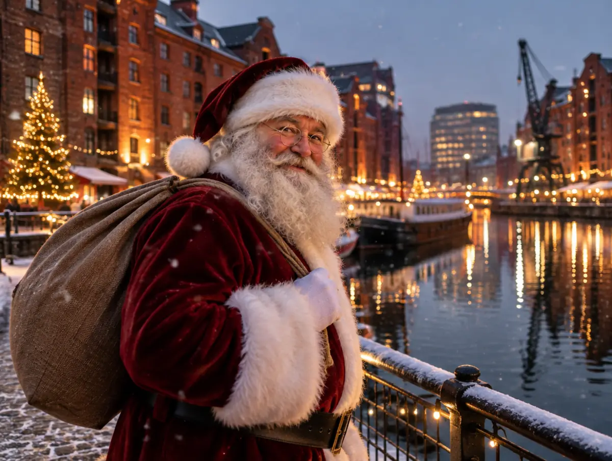 Weihnachtsmann vor dem Innenhafen in Duisburg