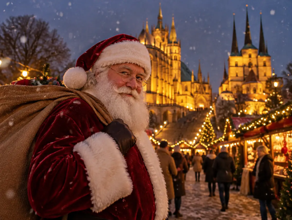 Weihnachtsmann vor dem Erfurter Dom in Erfurt