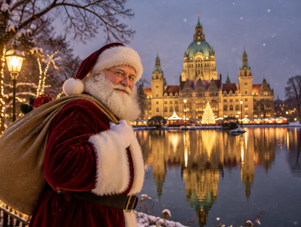 Weihnachtsmann vor dem Neuen Rathaus in Hannover