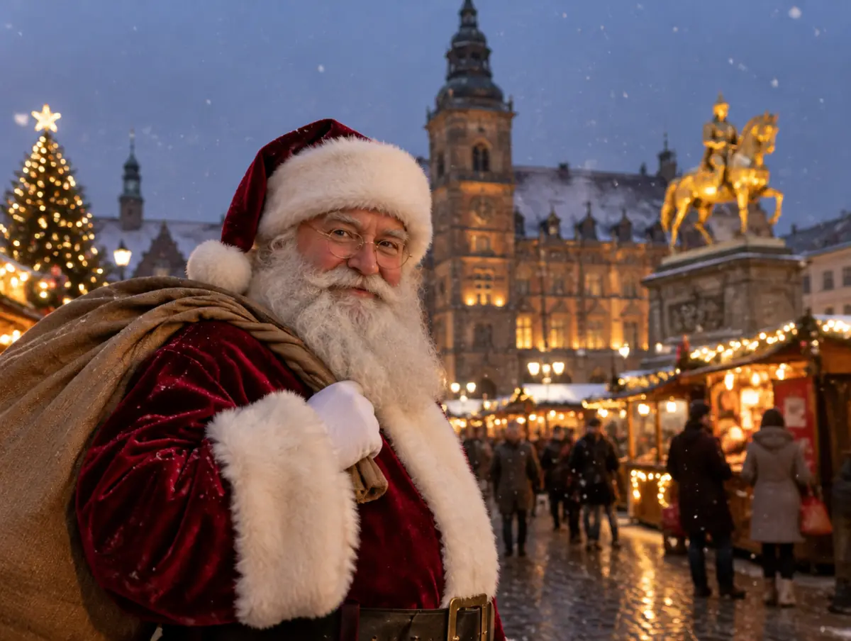 Weihnachtsmann vor dem Alten Markt in Magdeburg