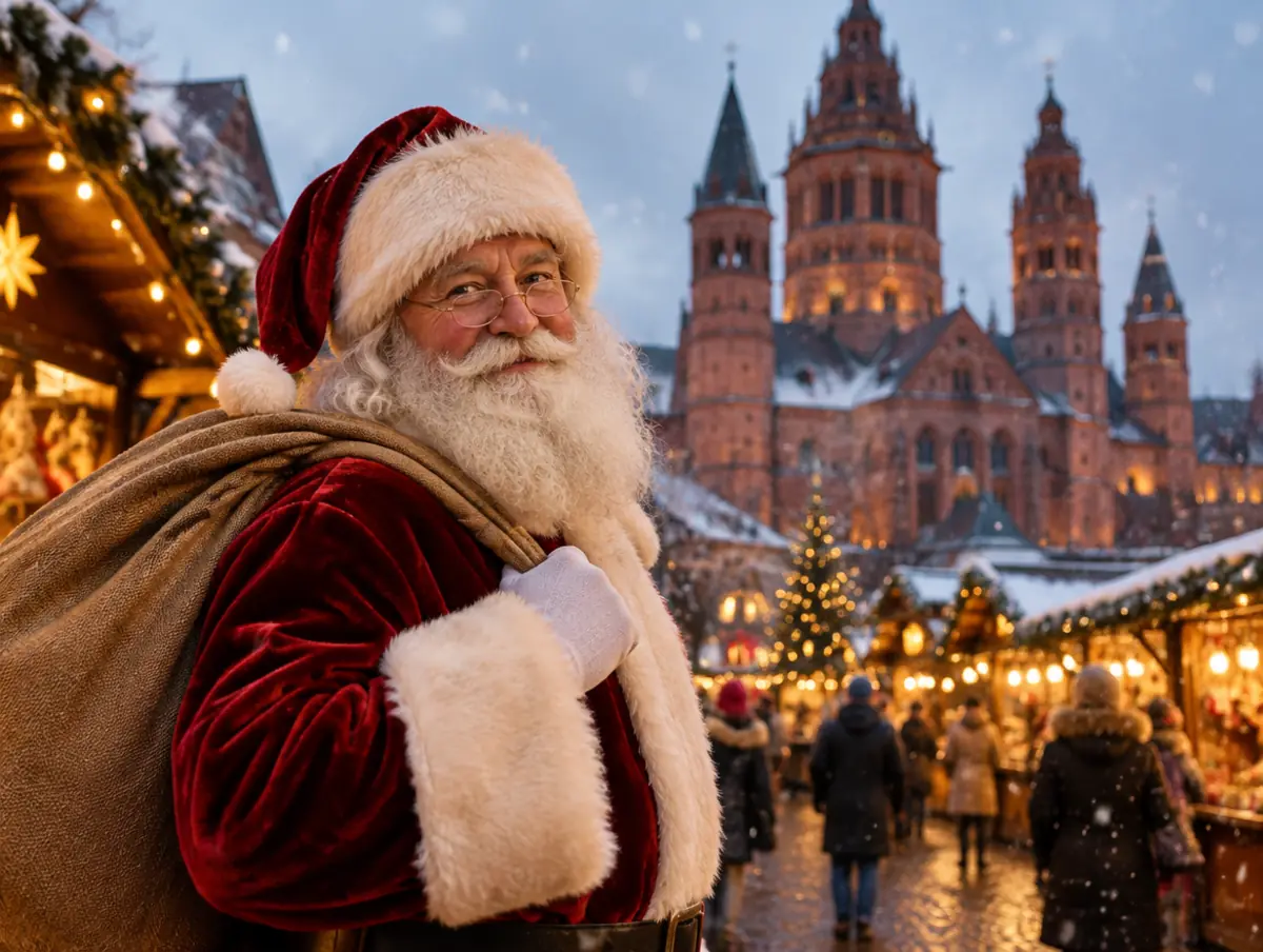 Weihnachtsmann vor dem Mainzer Dom in Mainz