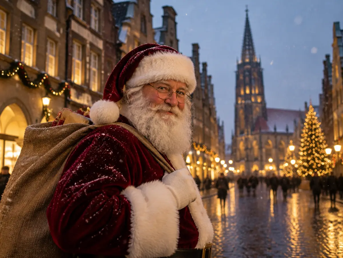 Weihnachtsmann vor dem Prinzipalmarkt in Münster