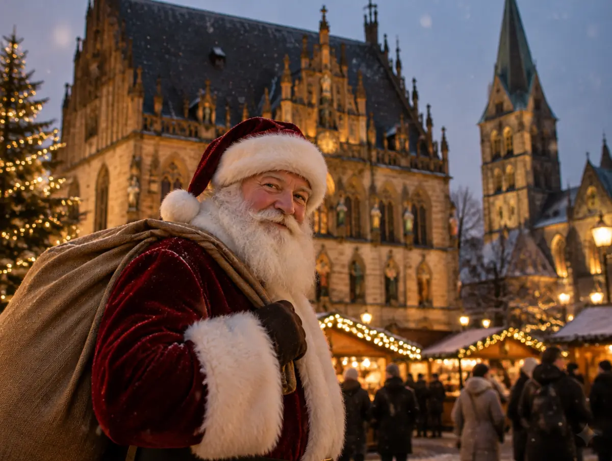 Weihnachtsmann vor dem Rathaus in Osnabrück