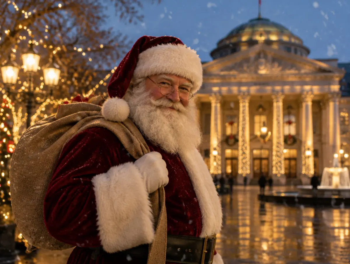 Weihnachtsmann vor dem Kurhaus in Wiesbaden